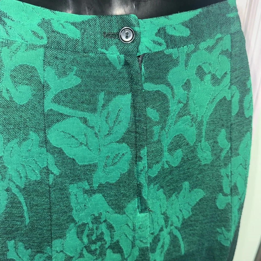 C.E. Stanton Green Vintage Floral Jacquard A-Line Midi Swing Classy Skirt Size 8